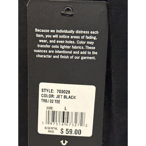 True Religion Mens Black Graphic Tee Large 100% Cotton NWT Distressed Look - Picture 3 of 5